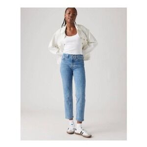 Womens Levi's 501 Skinny‎ Jeans Button Fly Light Wash Denim Frayed Hem